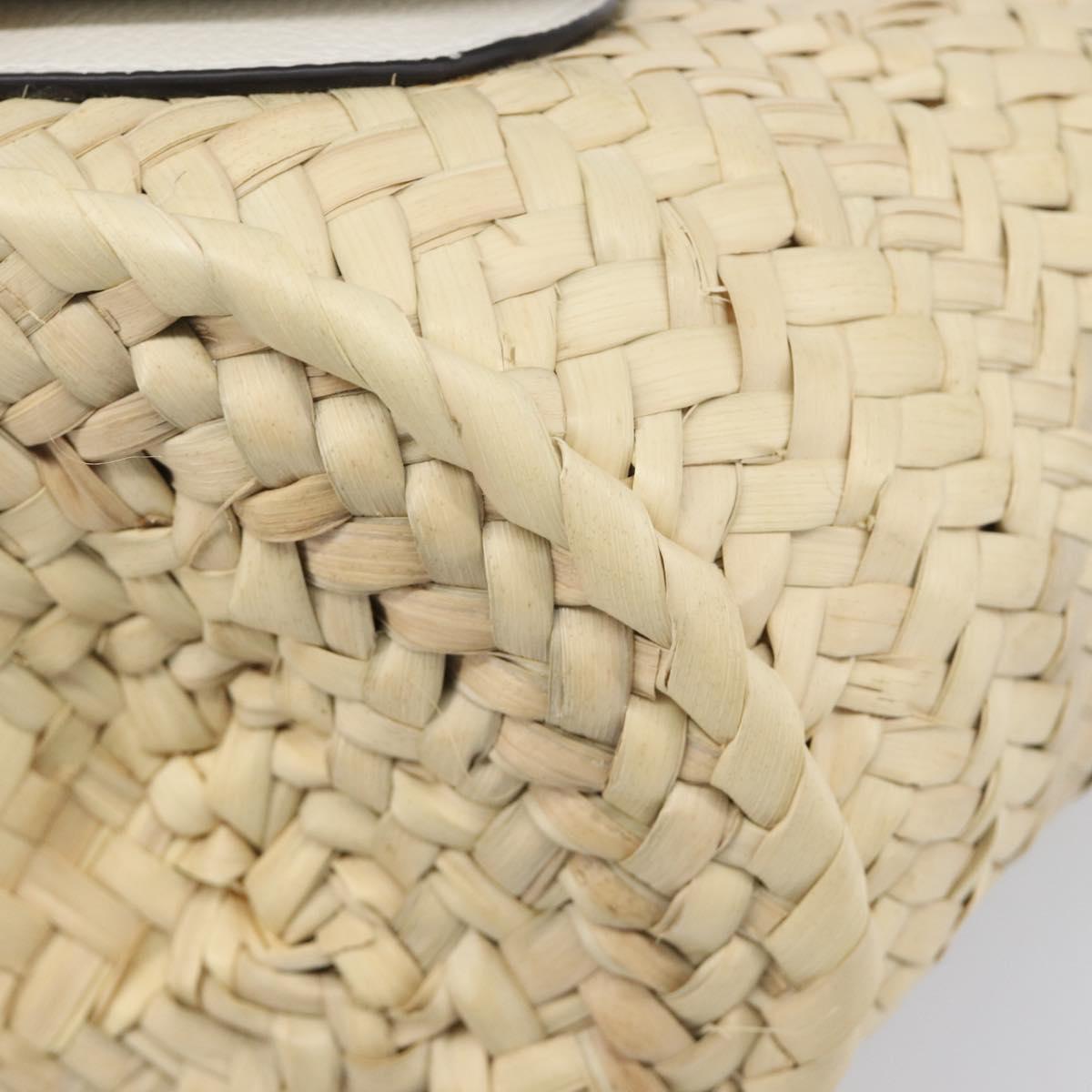 Chloe Basket Bag Hand Bag Raffia Beige White Auth BA15563V