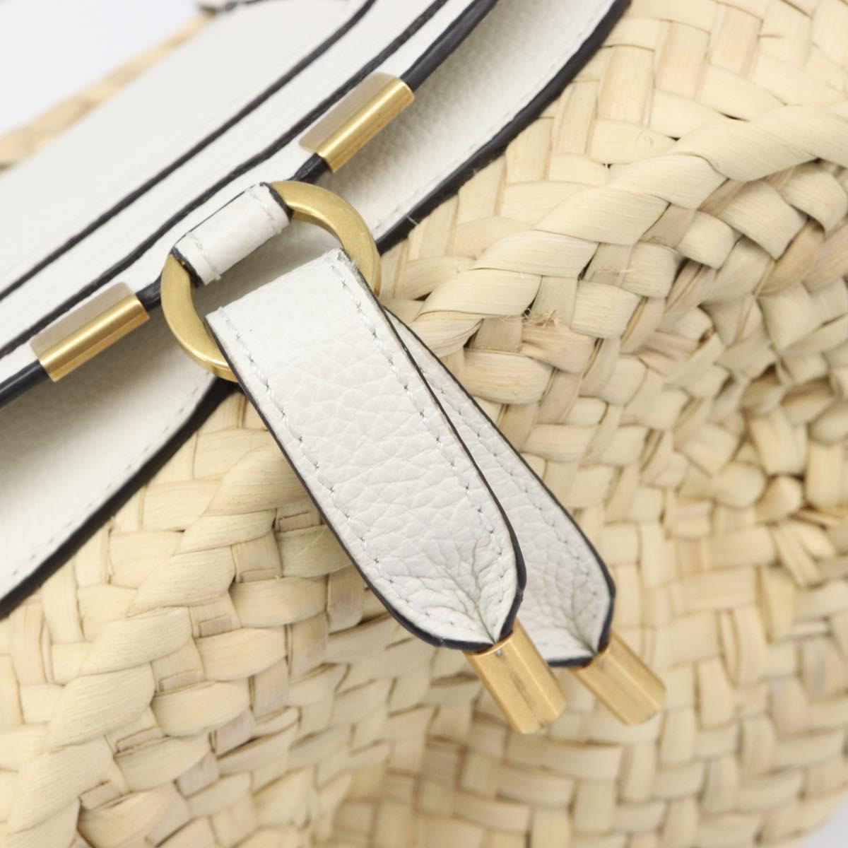 Chloe Basket Bag Hand Bag Raffia Beige White Auth BA15563V