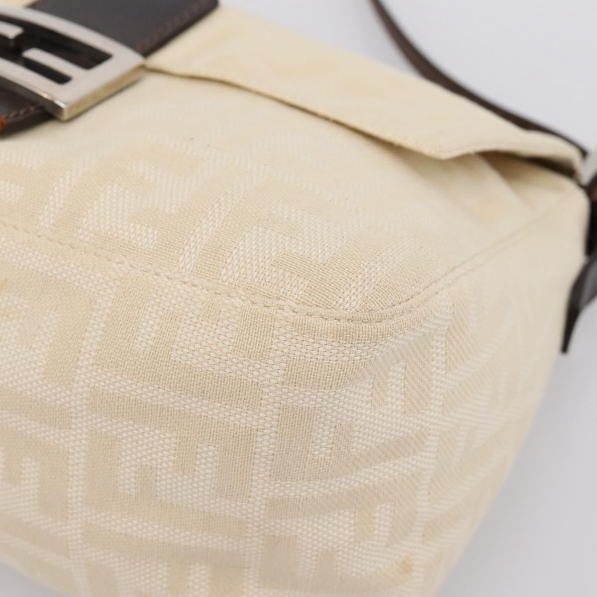 FENDI Zucca Canvas Mamma Baguette Shoulder Bag Beige Silver Auth BA15565A