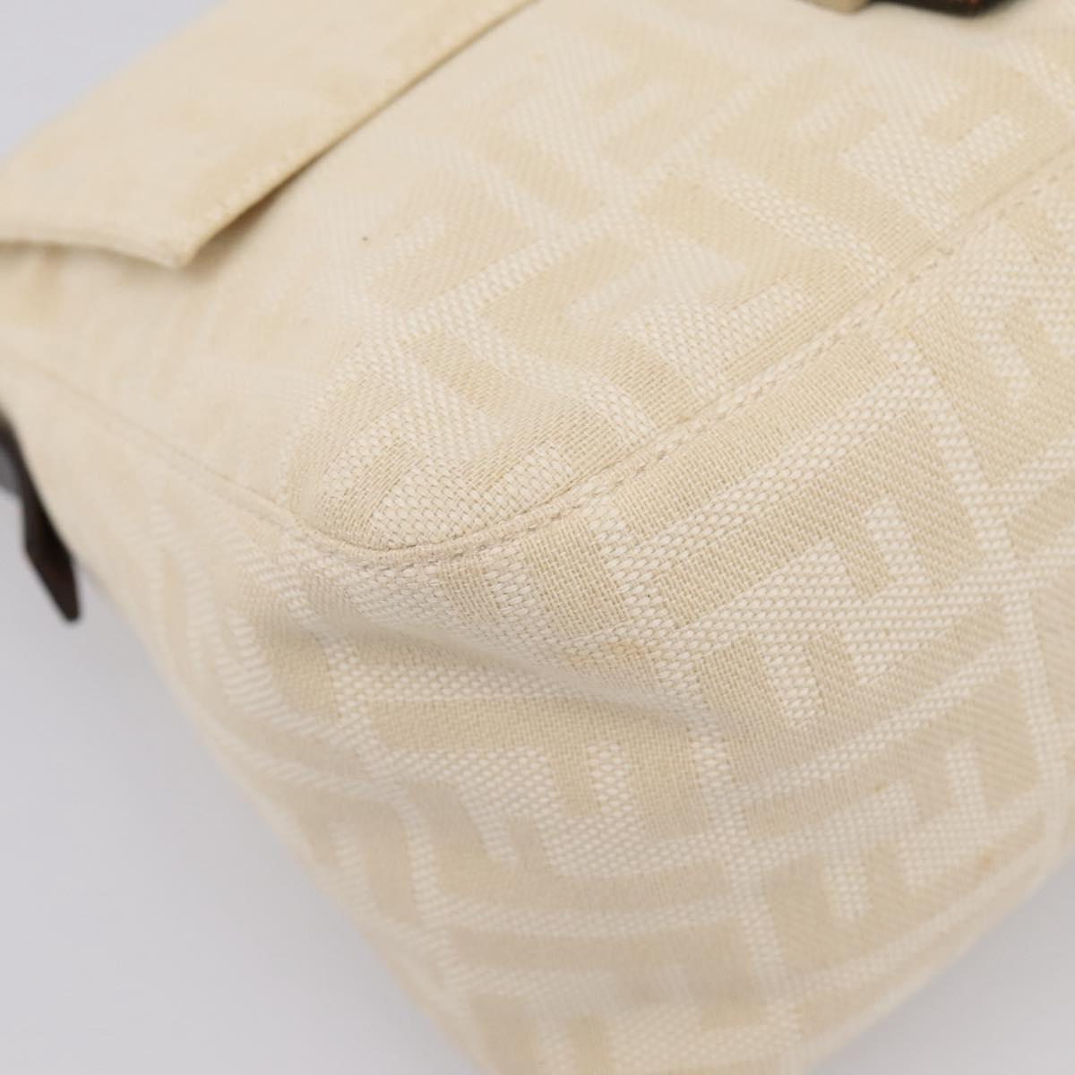 FENDI Zucca Canvas Mamma Baguette Shoulder Bag Beige Silver Auth BA15565A