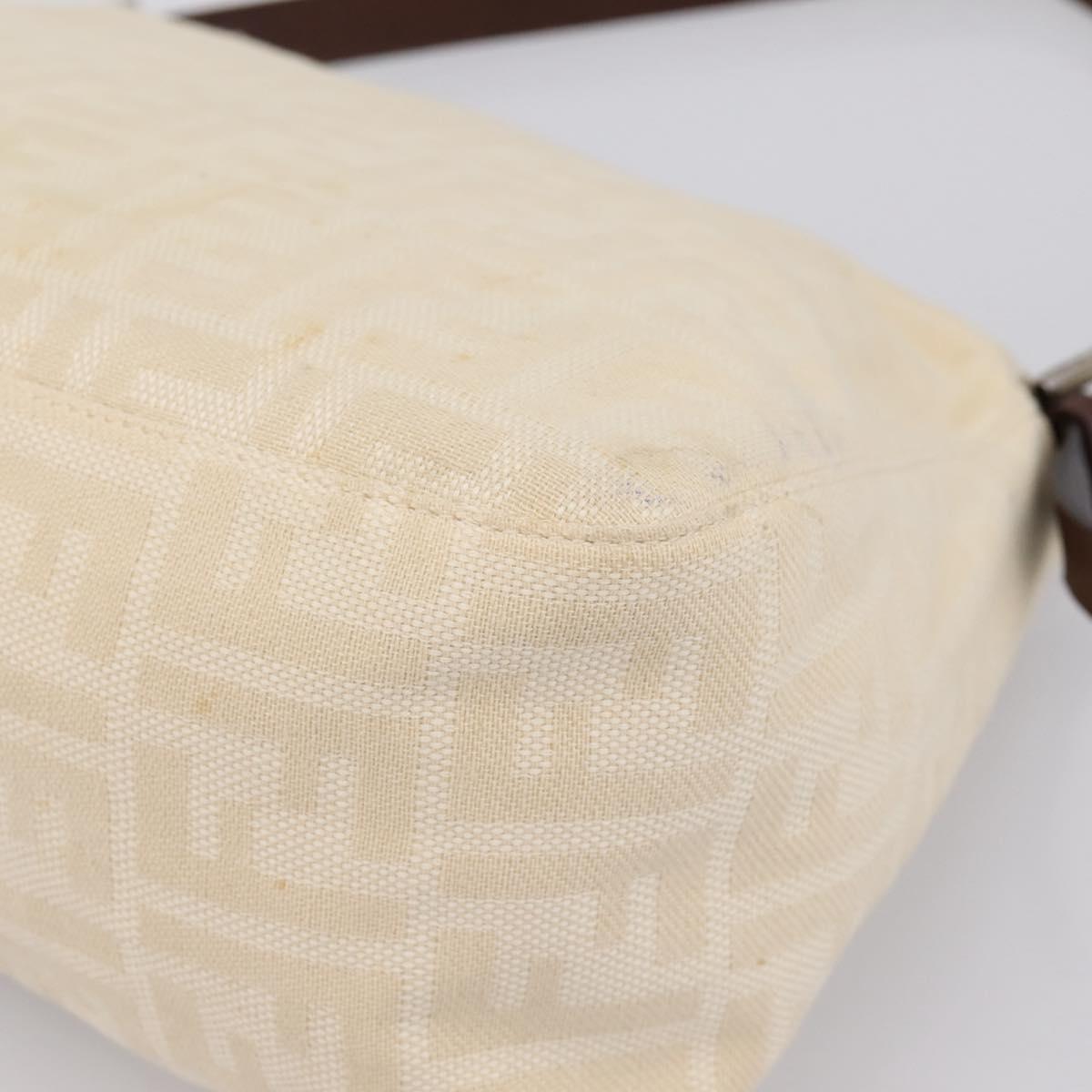 FENDI Zucca Canvas Mamma Baguette Shoulder Bag Beige Silver Auth BA15565A