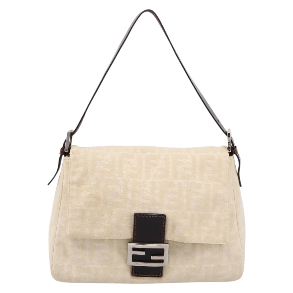 FENDI Zucca Canvas Mamma Baguette Shoulder Bag Beige Silver Auth BA15565A
