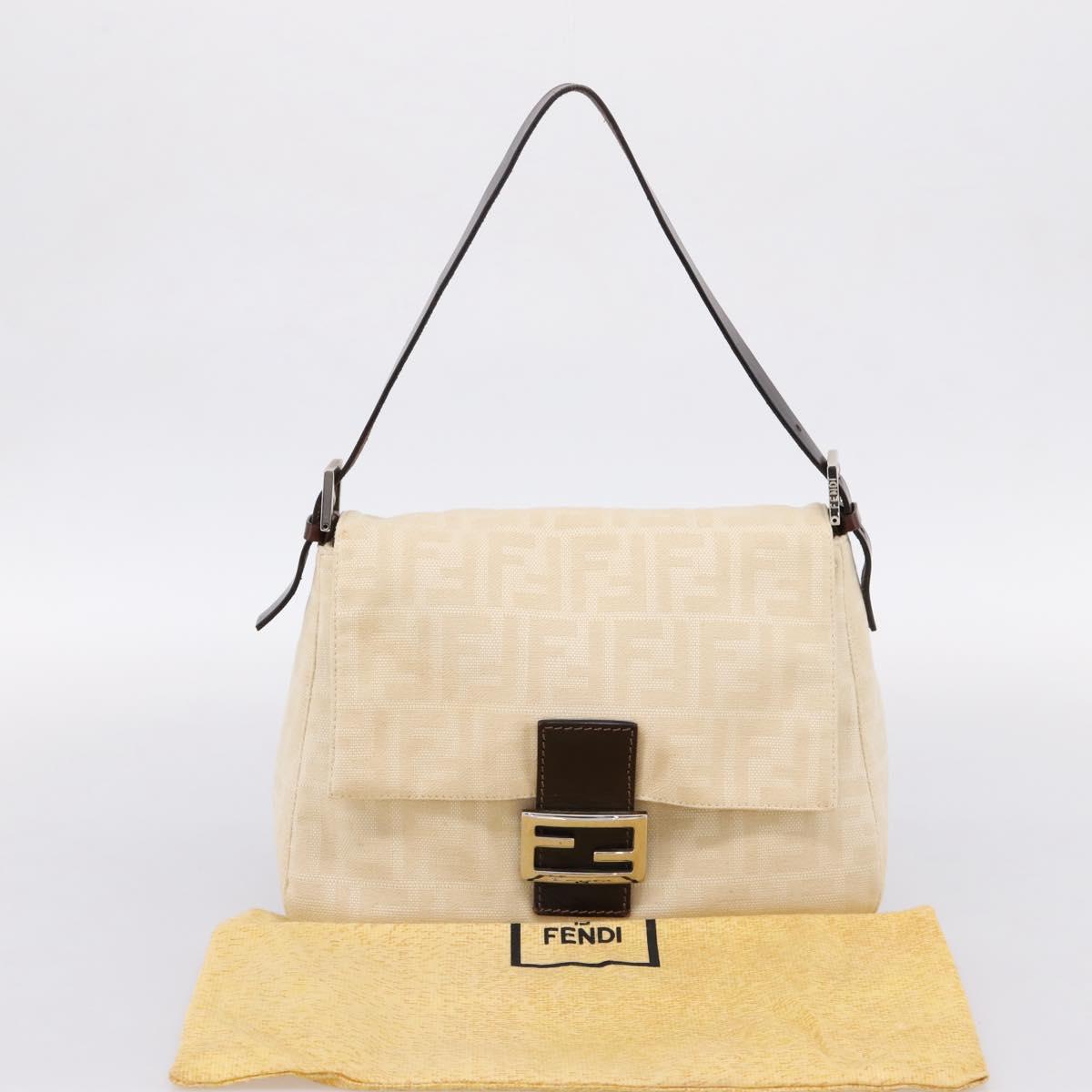 FENDI Zucca Canvas Mamma Baguette Shoulder Bag Beige Silver Auth BA15565A