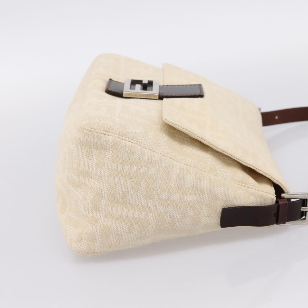 FENDI Zucca Canvas Mamma Baguette Shoulder Bag Beige Silver Auth BA15565A