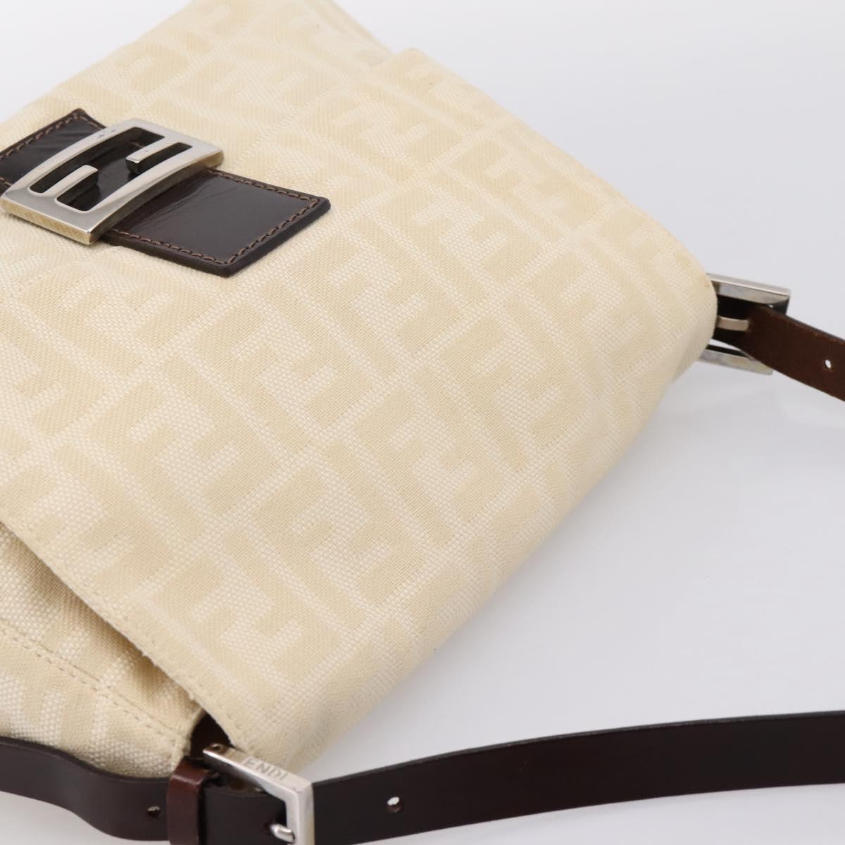 FENDI Zucca Canvas Mamma Baguette Shoulder Bag Beige Silver Auth BA15565A