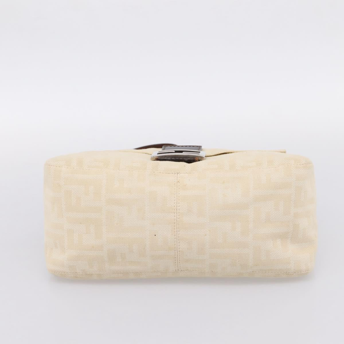 FENDI Zucca Canvas Mamma Baguette Shoulder Bag Beige Silver Auth BA15565A