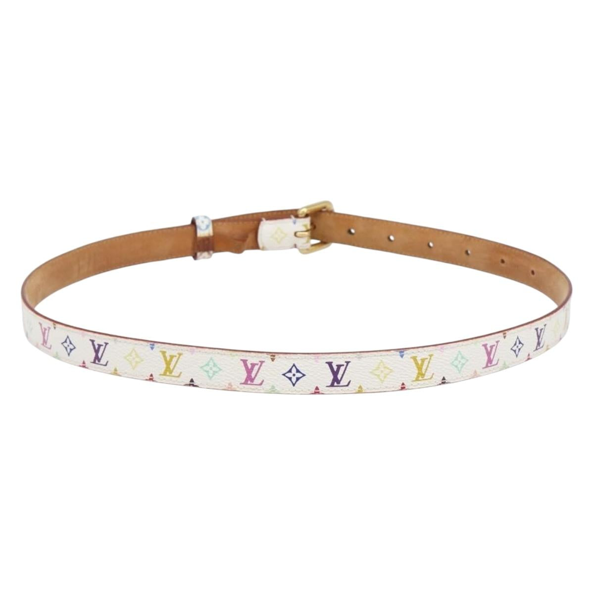 LOUIS VUITTON Monogram Multicolor Ceinture Carre Belt White M9272 Auth BA15567
