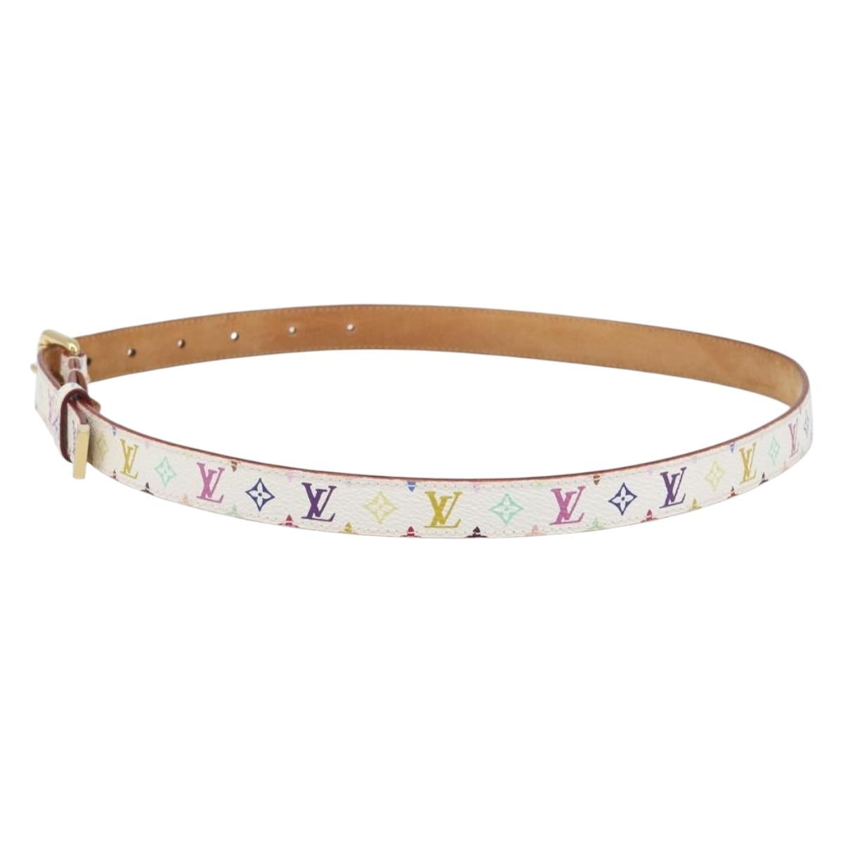 LOUIS VUITTON Monogram Multicolor Ceinture Carre Belt White M9272 Auth BA15567