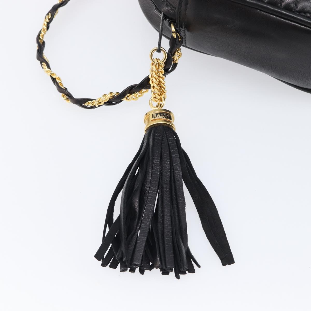 BALLY Chain Shoulder Bag Leather Black Gold Tone Auth BA15568A