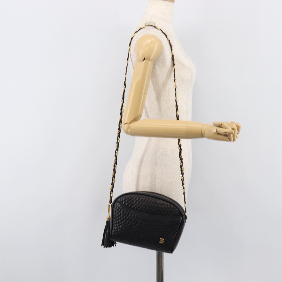 BALLY Chain Shoulder Bag Leather Black Gold Tone Auth BA15568A