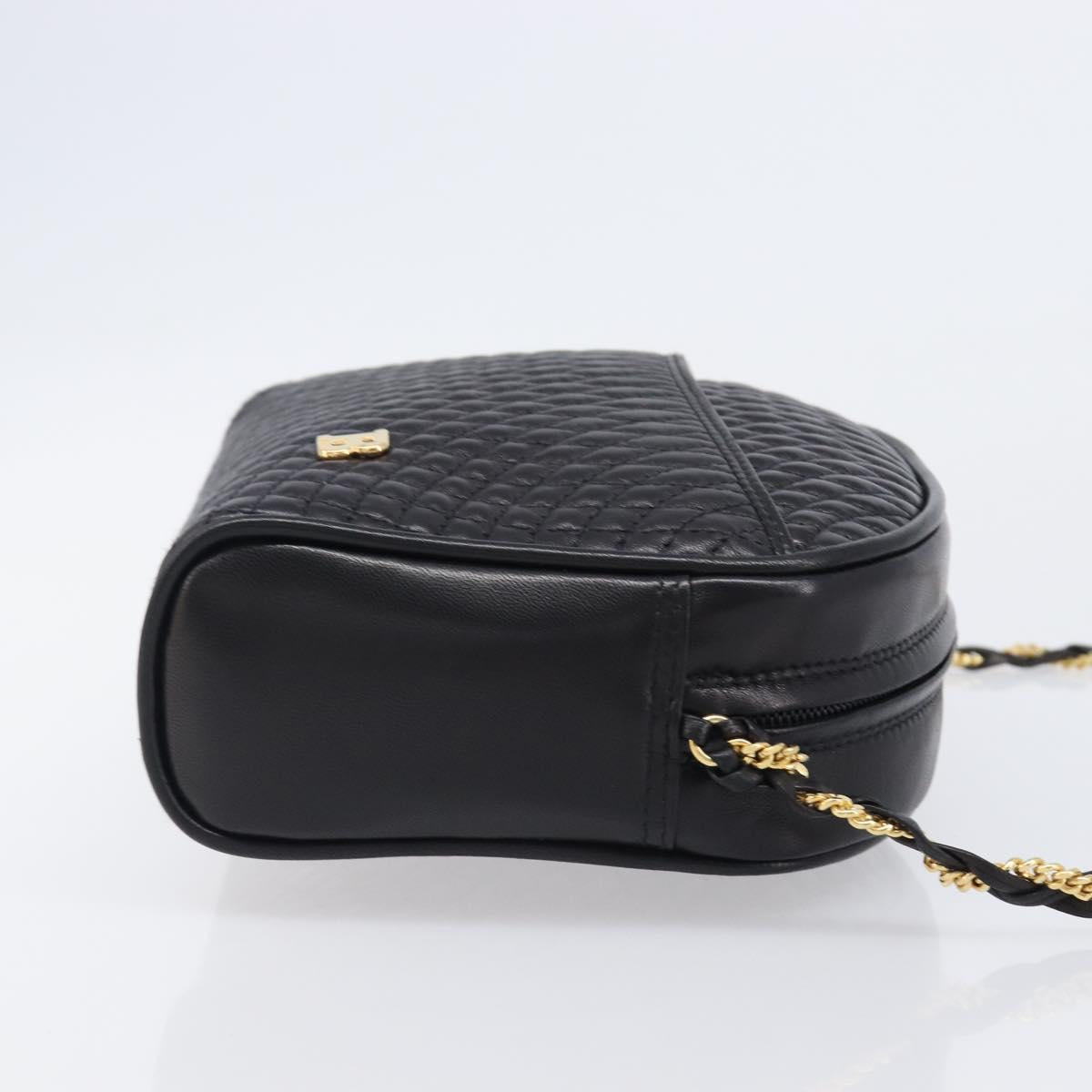 BALLY Chain Shoulder Bag Leather Black Gold Tone Auth BA15568A