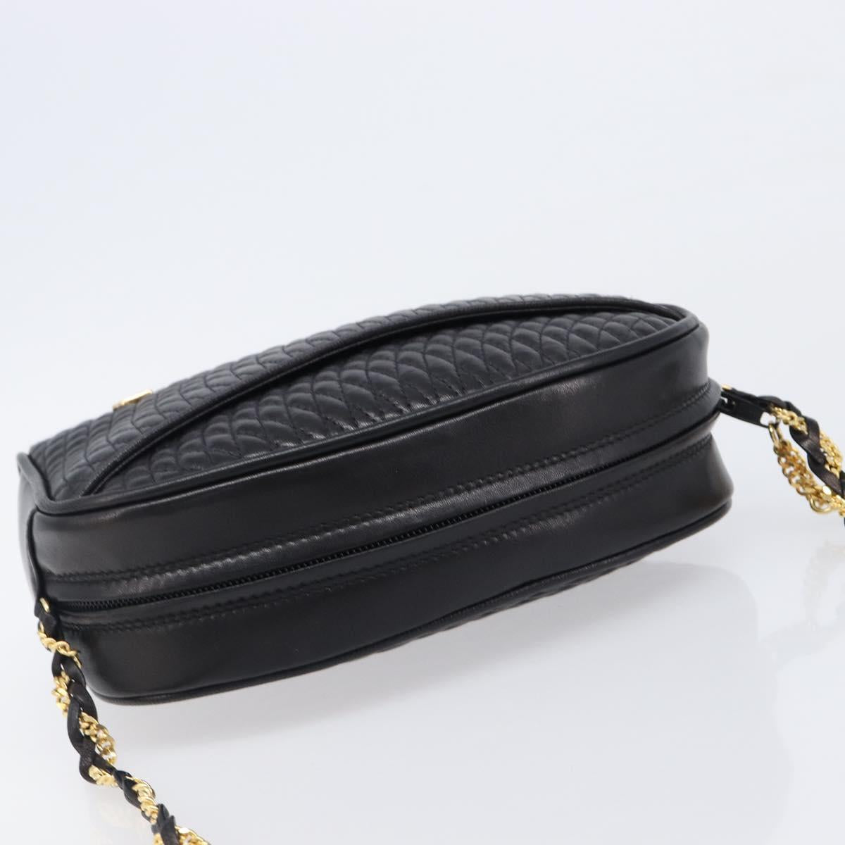 BALLY Chain Shoulder Bag Leather Black Gold Tone Auth BA15568A