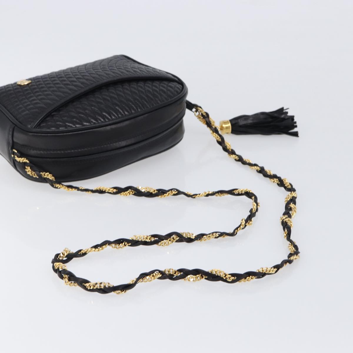 BALLY Chain Shoulder Bag Leather Black Gold Tone Auth BA15568A