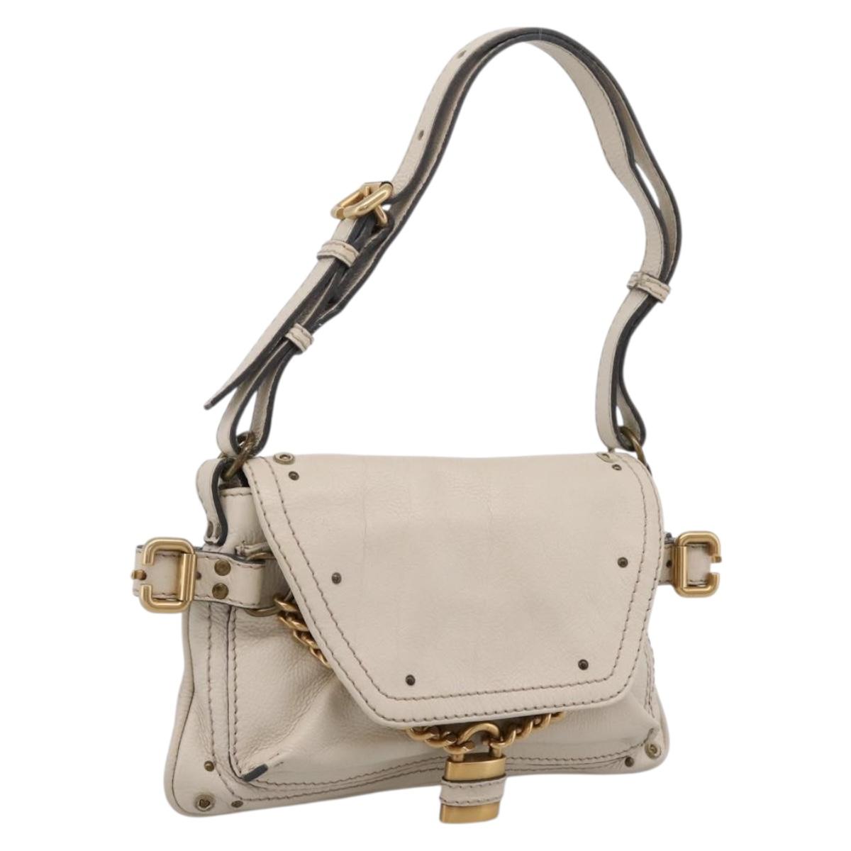 Chloe Paddington Shoulder Bag Leather Outlet White Gold Tone Auth BA15569V