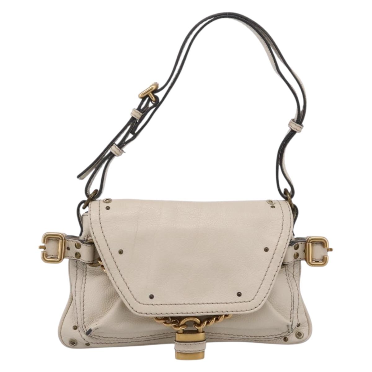 Chloe Paddington Shoulder Bag Leather Outlet White Gold Tone Auth BA15569V