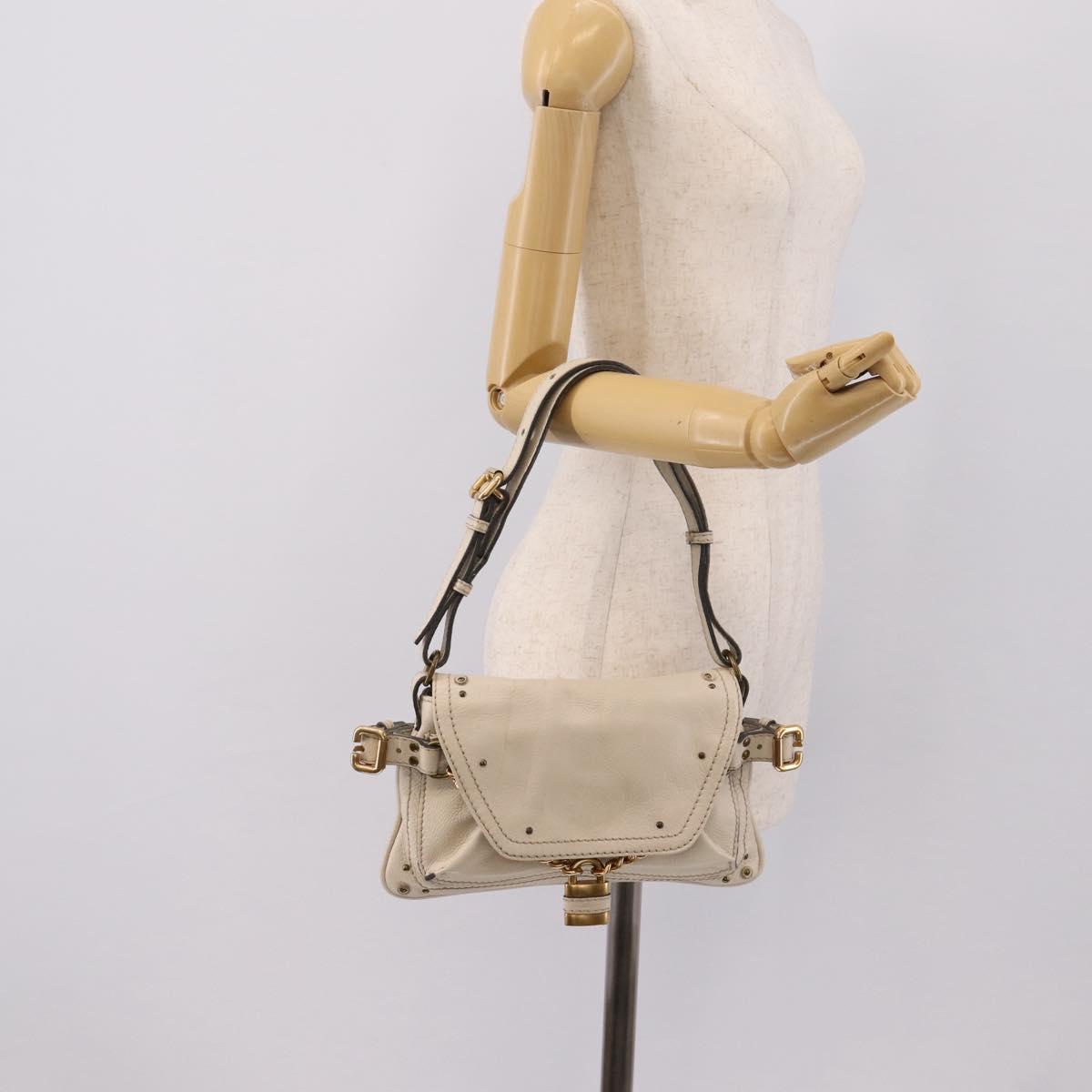 Chloe Paddington Shoulder Bag Leather Outlet White Gold Tone Auth BA15569V