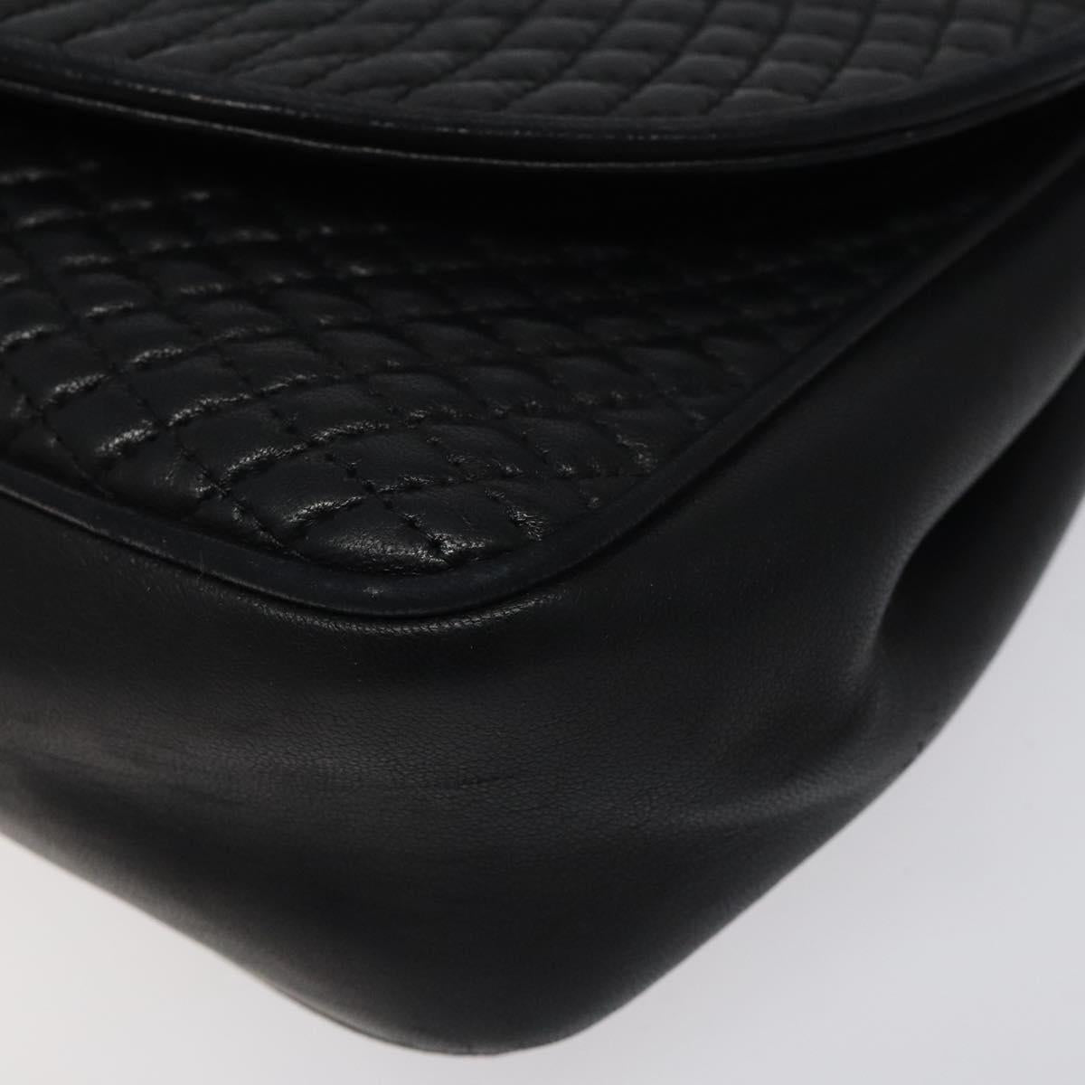 BALLY Quilted Shoulder Bag Leather Black Gold Auth BA1557