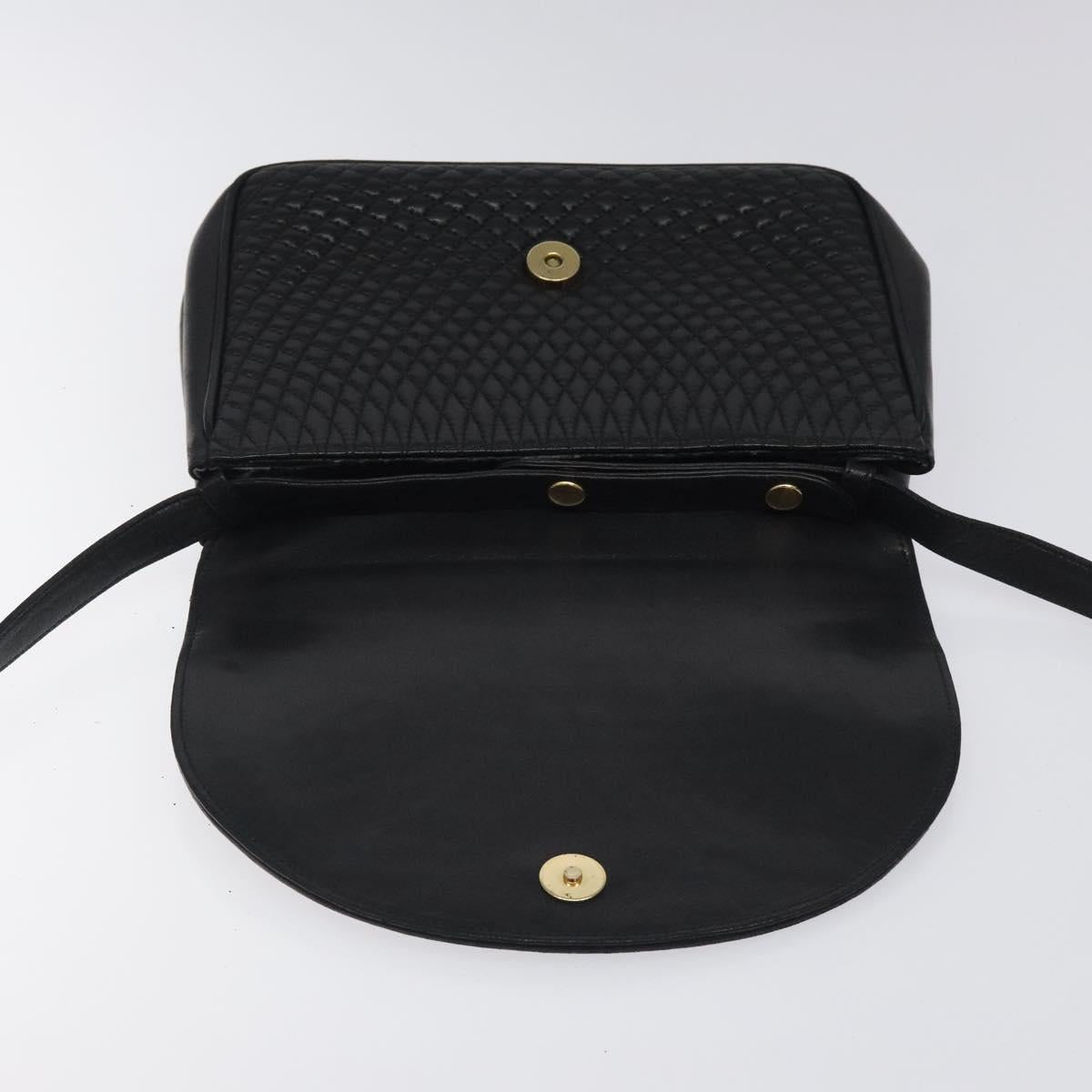 BALLY Quilted Shoulder Bag Leather Black Gold Auth BA1557