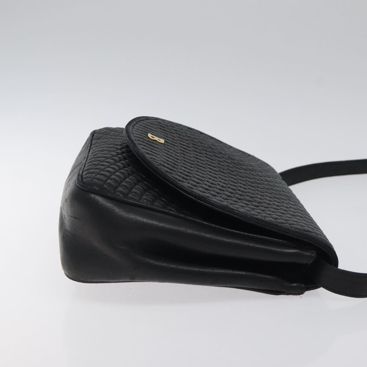 BALLY Quilted Shoulder Bag Leather Black Gold Auth BA1557