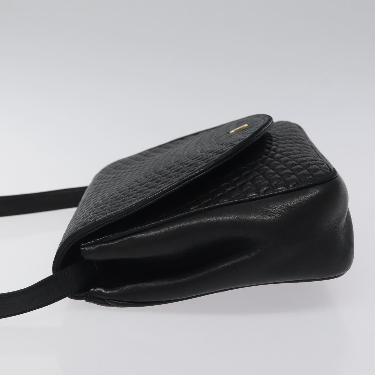 BALLY Quilted Shoulder Bag Leather Black Gold Auth BA1557