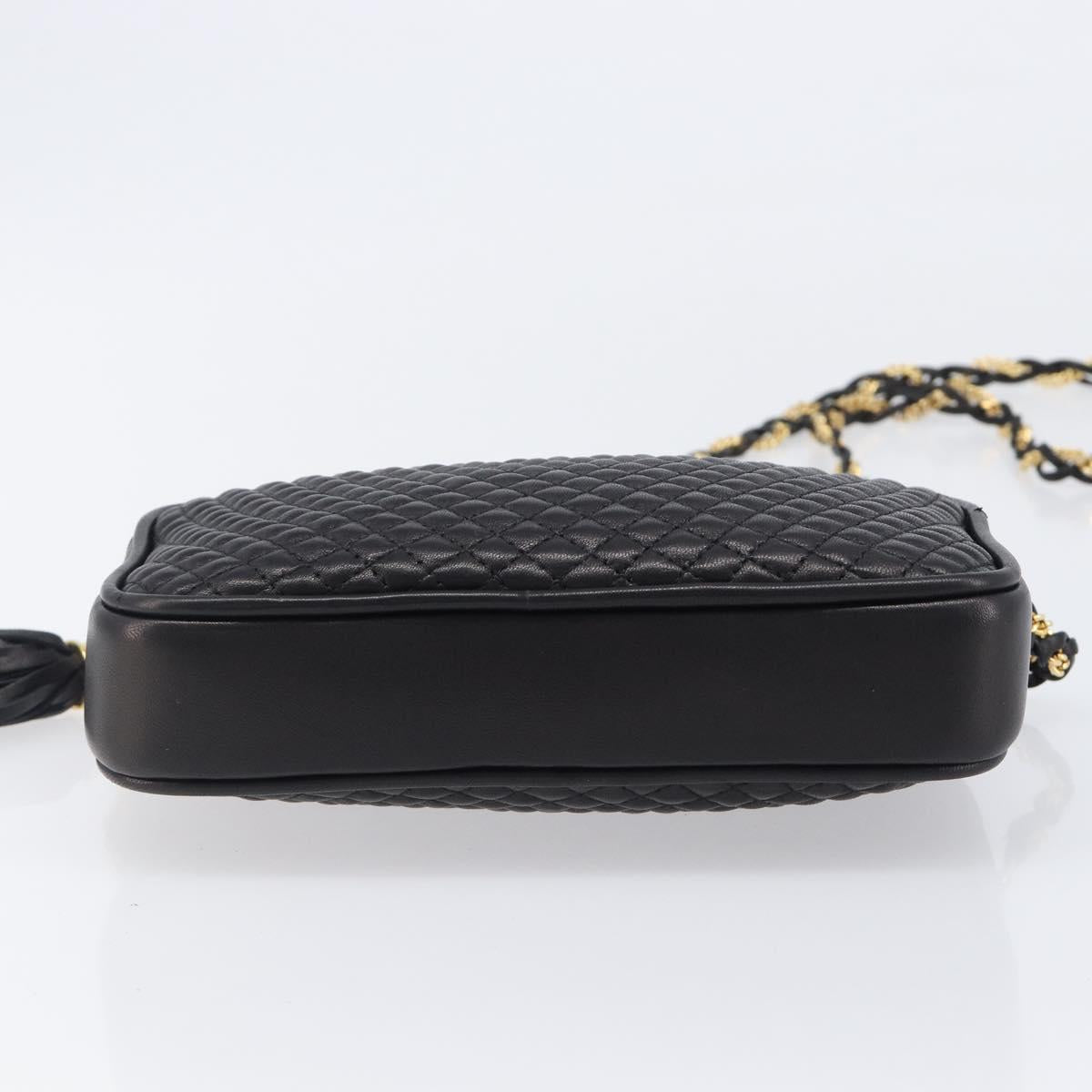 BALLY Chain Shoulder Bag Leather Black Gold Tone Auth BA15570A