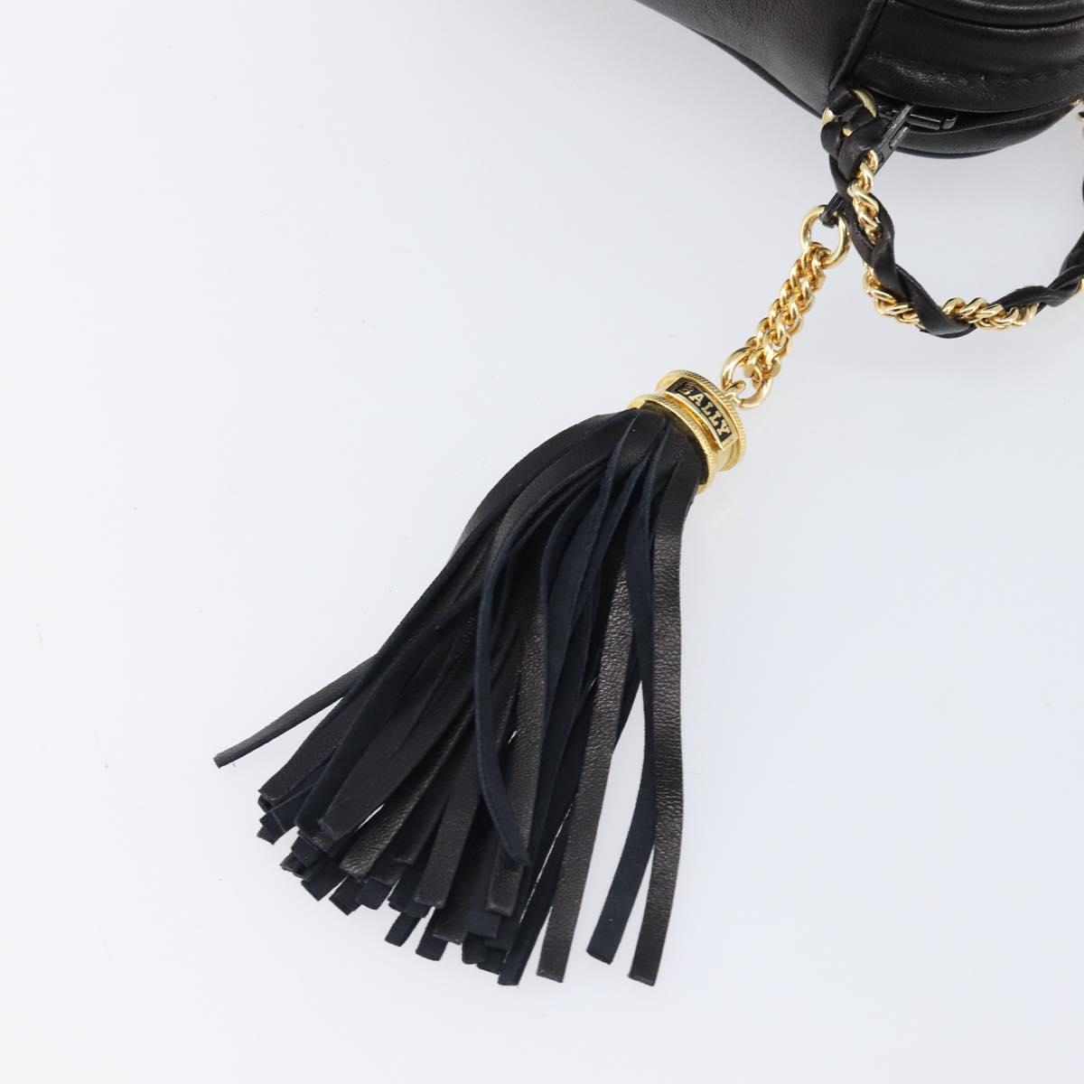 BALLY Chain Shoulder Bag Leather Black Gold Tone Auth BA15570A