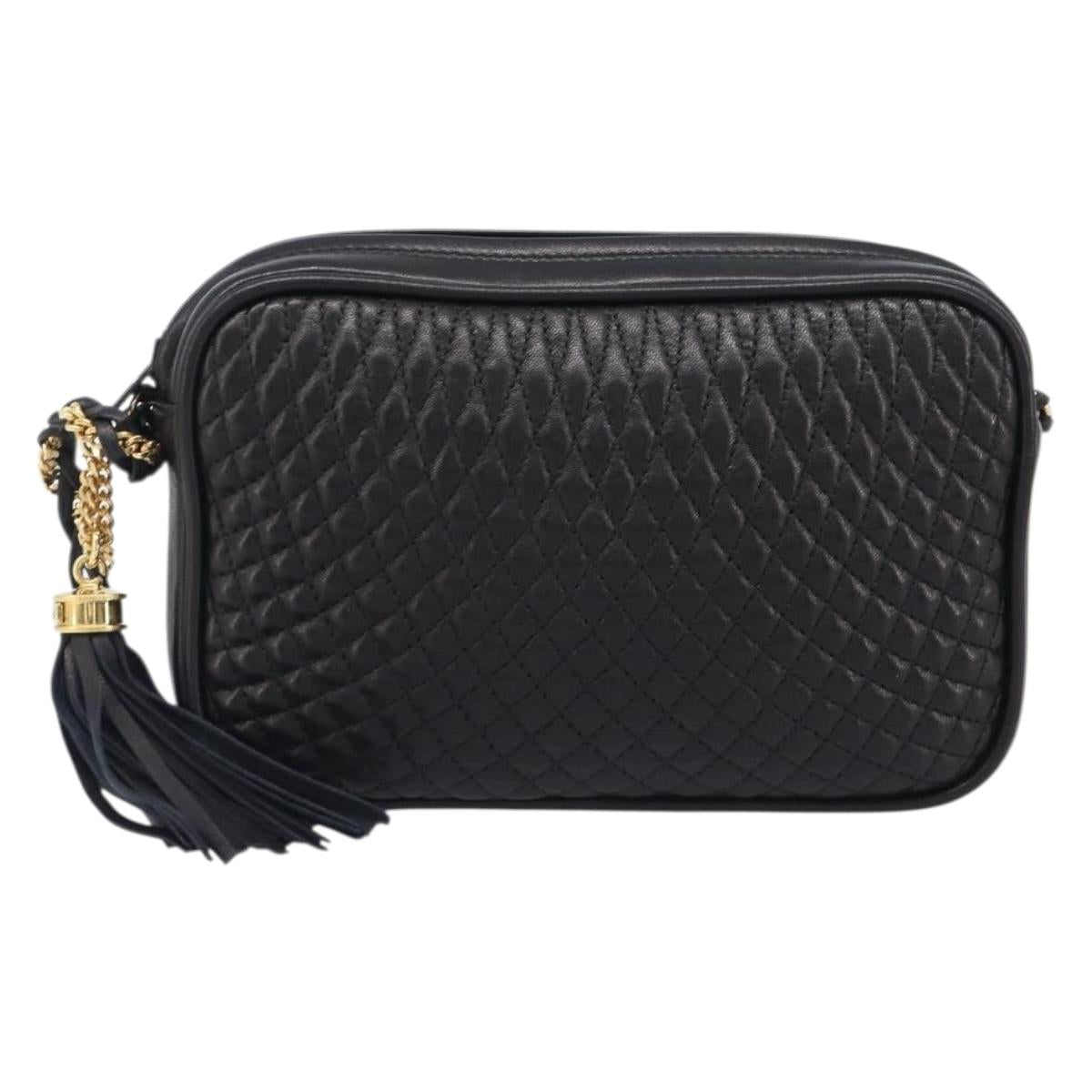 BALLY Chain Shoulder Bag Leather Black Gold Tone Auth BA15570A