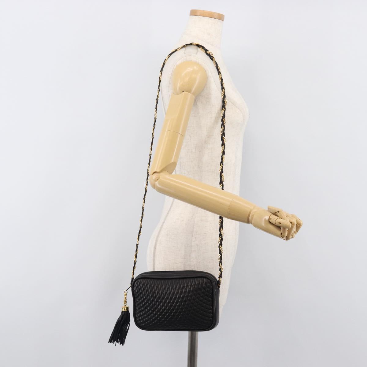 BALLY Chain Shoulder Bag Leather Black Gold Tone Auth BA15570A