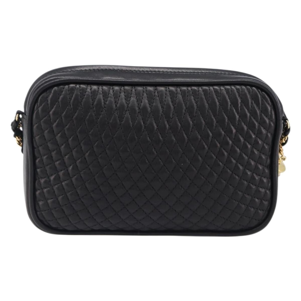 BALLY Chain Shoulder Bag Leather Black Gold Tone Auth BA15570A