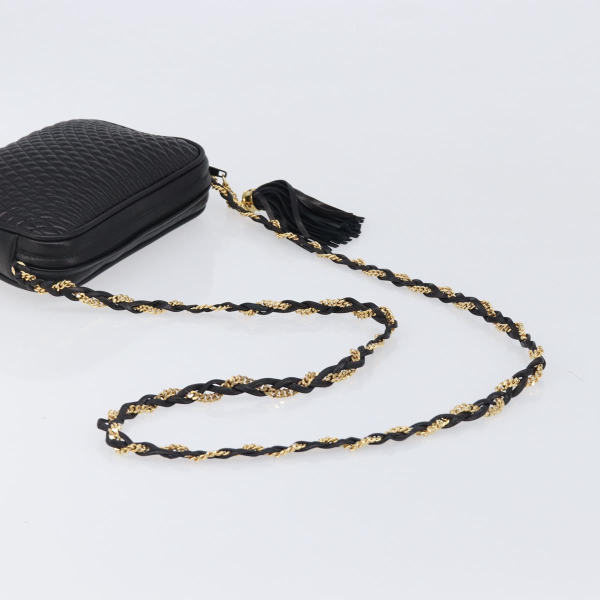 BALLY Chain Shoulder Bag Leather Black Gold Tone Auth BA15570A