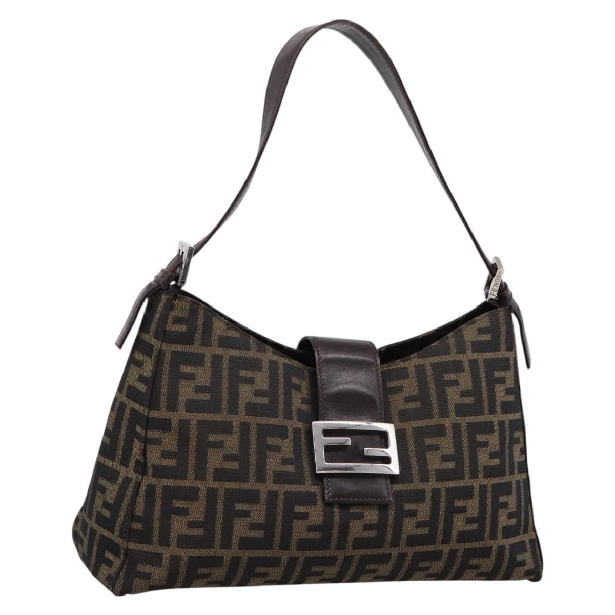 FENDI Zucca Canvas Mamma Baguette Shoulder Bag Black Silver Auth BA15572A