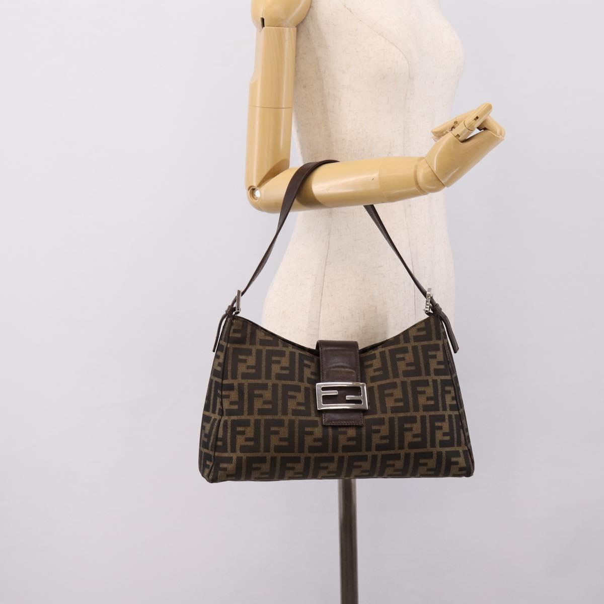 FENDI Zucca Canvas Mamma Baguette Shoulder Bag Black Silver Auth BA15572A