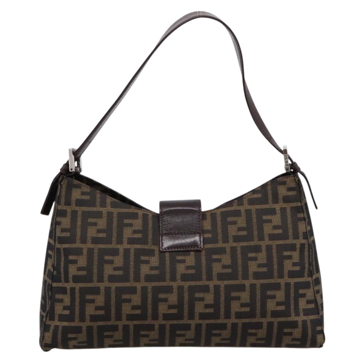 FENDI Zucca Canvas Mamma Baguette Shoulder Bag Black Silver Auth BA15572A