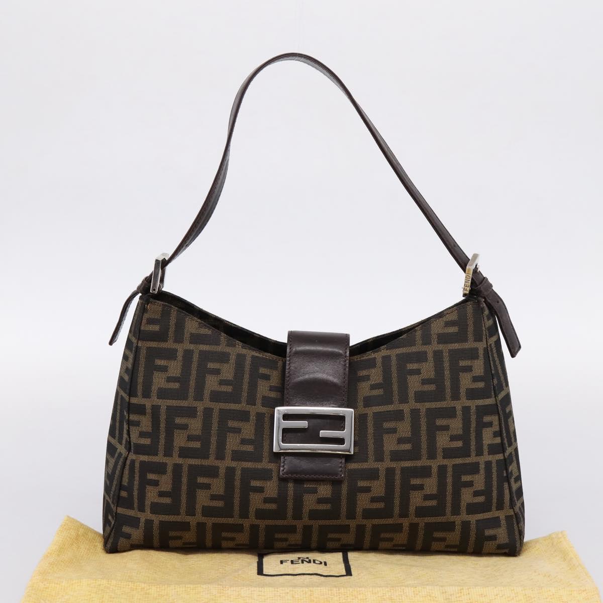 FENDI Zucca Canvas Mamma Baguette Shoulder Bag Black Silver Auth BA15572A
