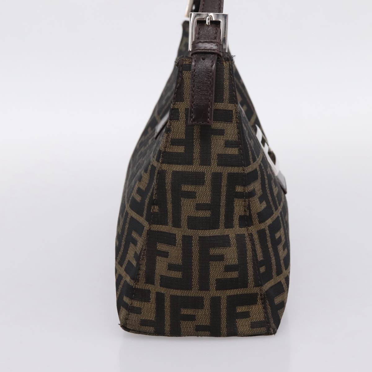 FENDI Zucca Canvas Mamma Baguette Shoulder Bag Black Silver Auth BA15572A