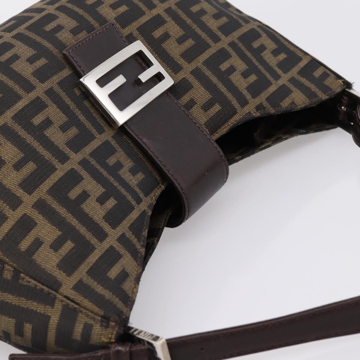 FENDI Zucca Canvas Mamma Baguette Shoulder Bag Black Silver Auth BA15572A