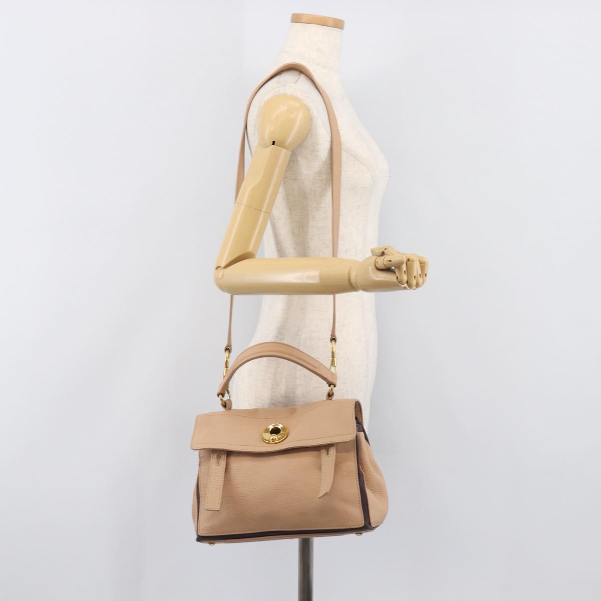 SAINT LAURENT Muse To Hand Bag Leather 2way Beige Gold Tone 283761 Auth BA15574A
