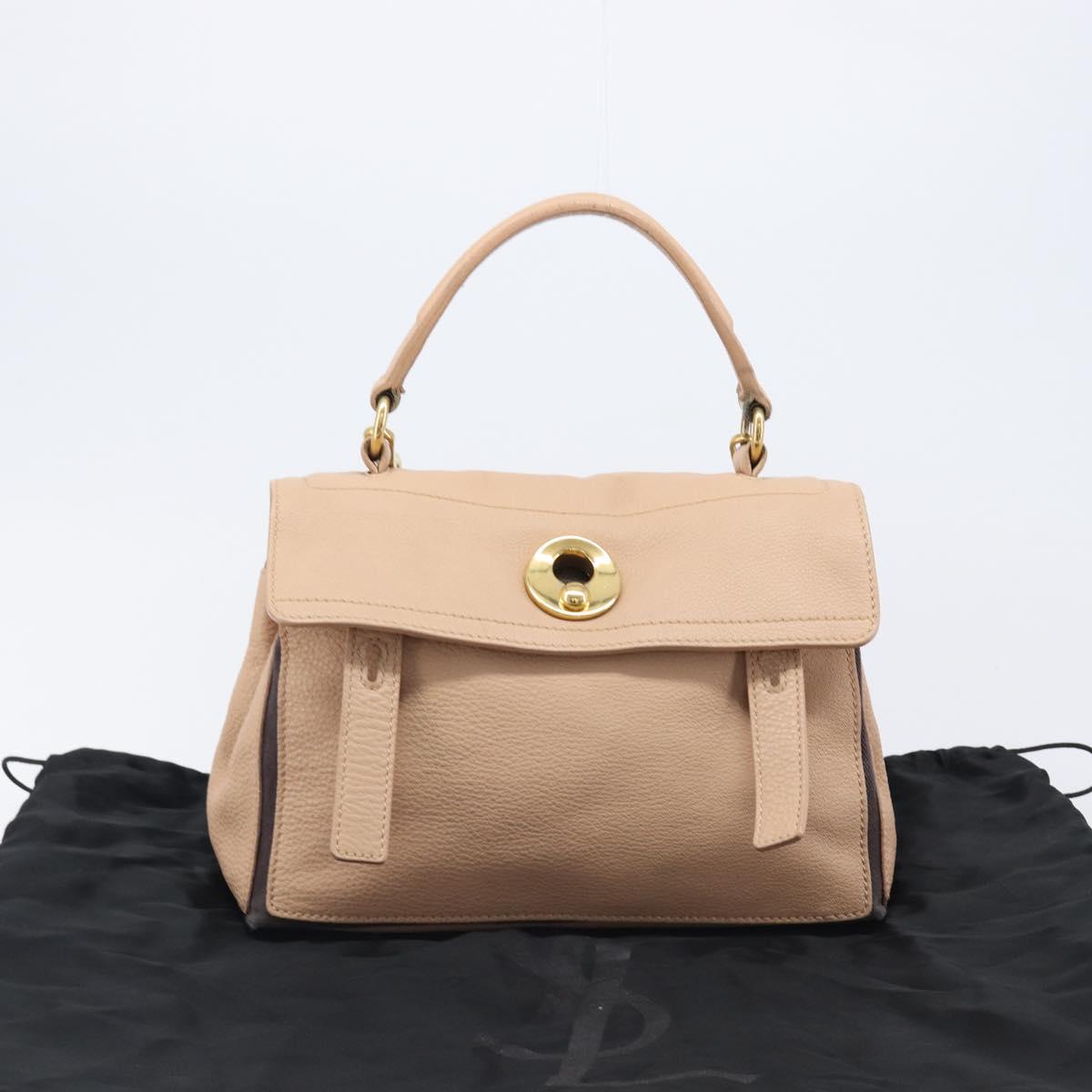 SAINT LAURENT Muse To Hand Bag Leather 2way Beige Gold Tone 283761 Auth BA15574A