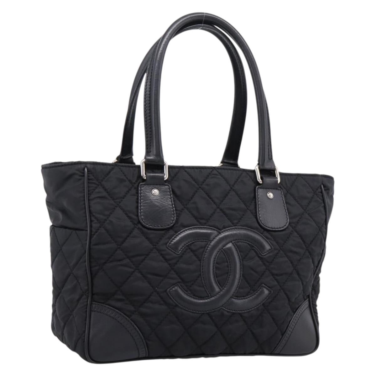 CHANEL Matelasse Hand Bag Nylon Black Silver CC Auth BA15575A