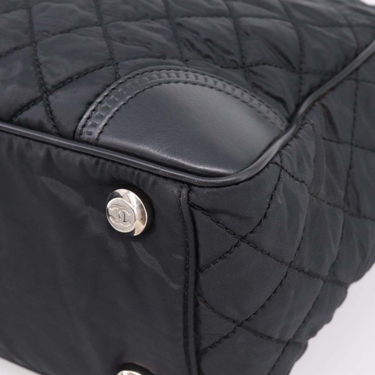 CHANEL Matelasse Hand Bag Nylon Black Silver CC Auth BA15575A