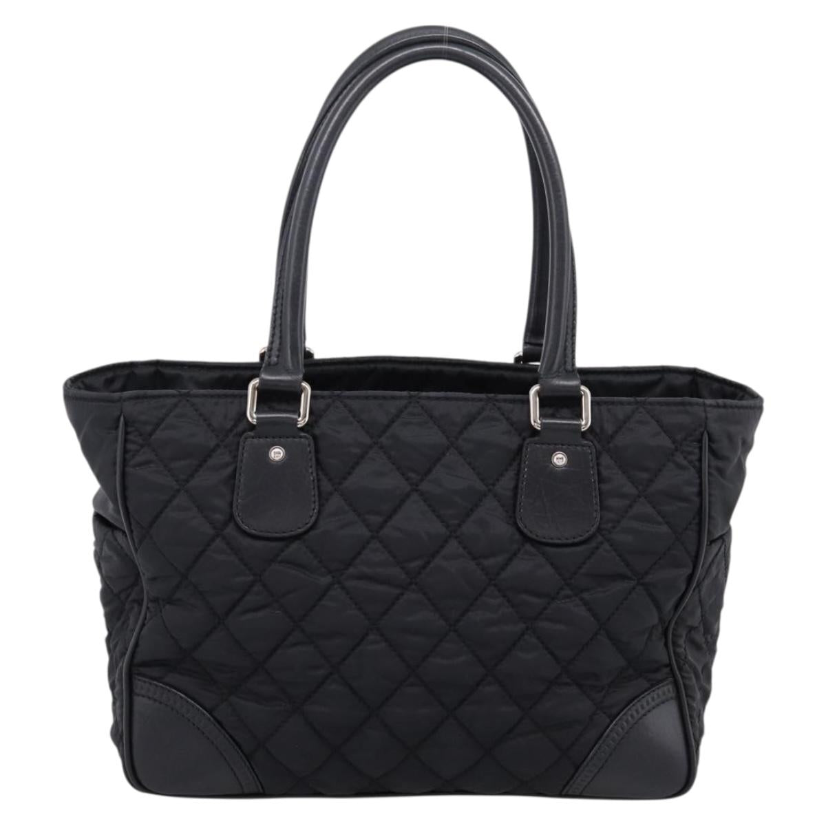 CHANEL Matelasse Hand Bag Nylon Black Silver CC Auth BA15575A