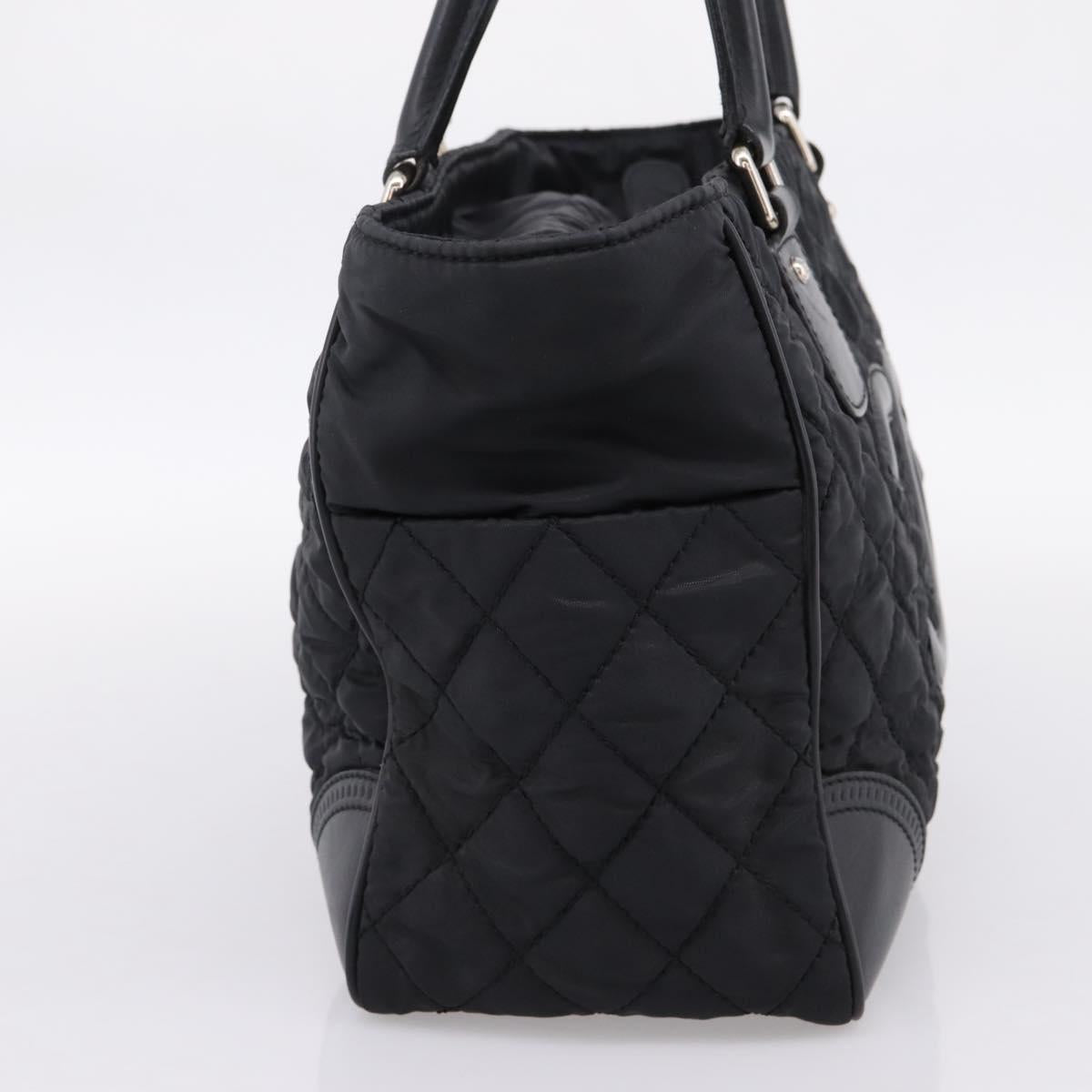 CHANEL Matelasse Hand Bag Nylon Black Silver CC Auth BA15575A