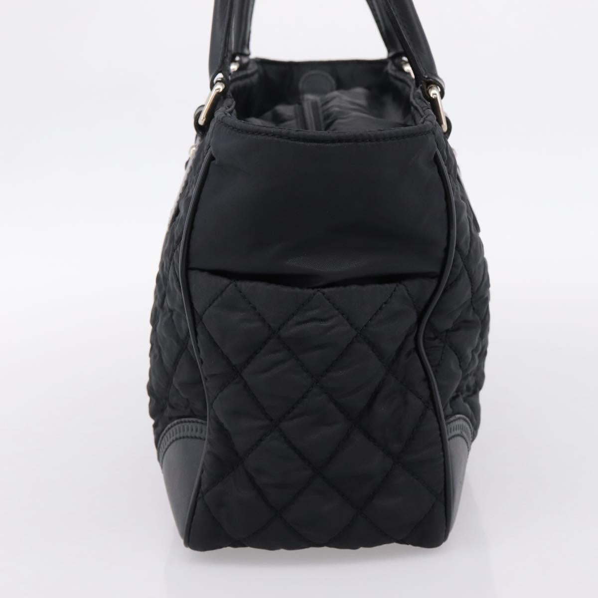 CHANEL Matelasse Hand Bag Nylon Black Silver CC Auth BA15575A