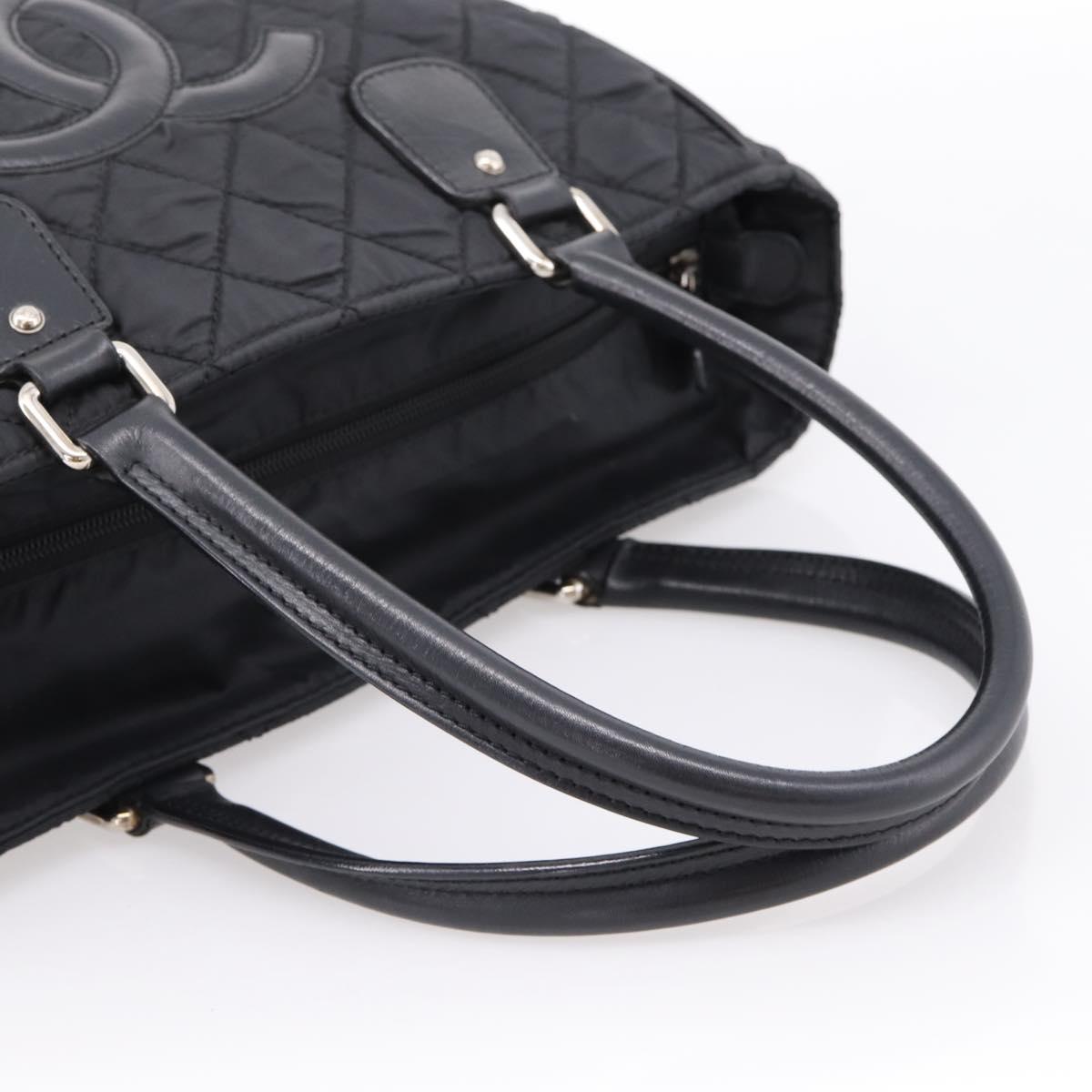 CHANEL Matelasse Hand Bag Nylon Black Silver CC Auth BA15575A