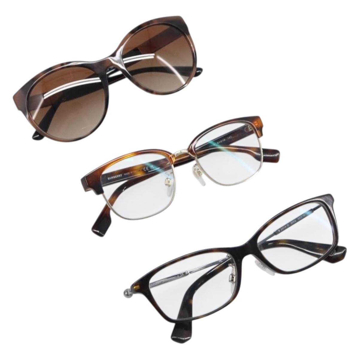 BURBERRY Glasses Sunglasses Plastic 3 Set Brown Gold Auth BA15576