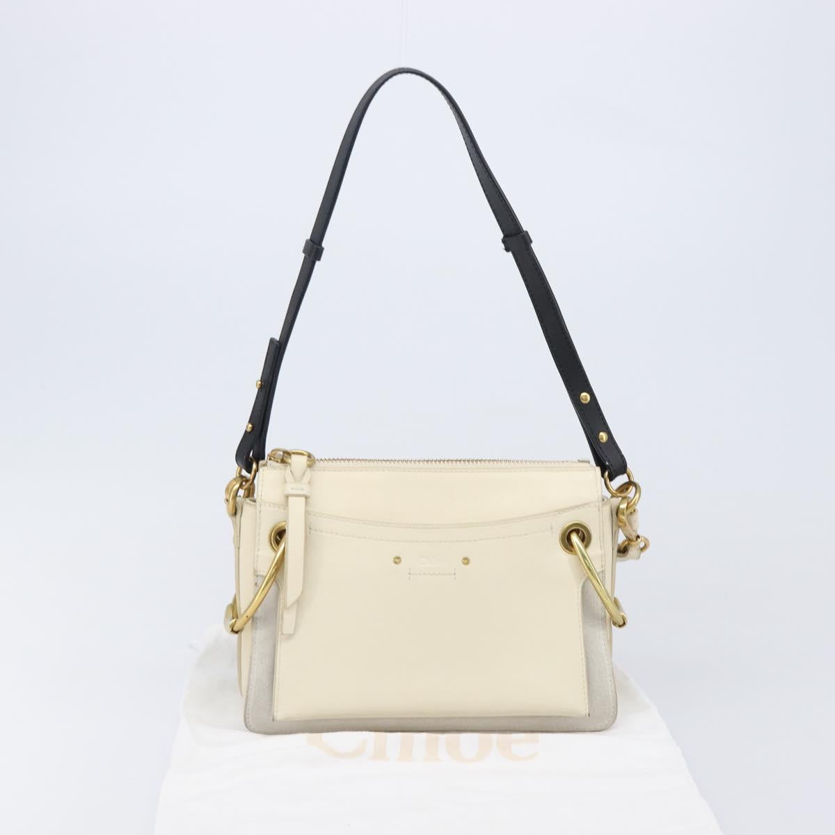 Chloe Roy Shoulder Bag Leather Ivory Gold Tone Auth BA15577A