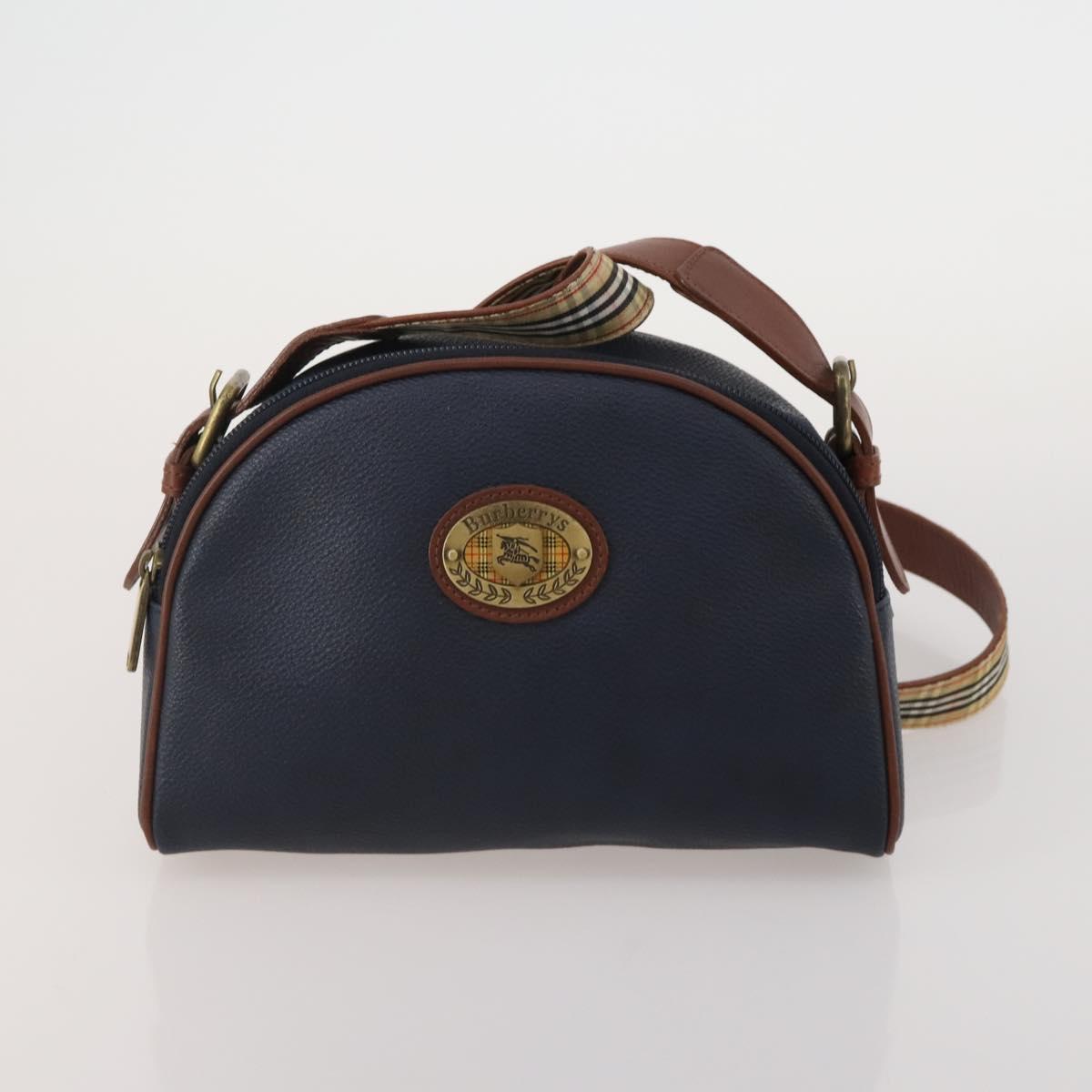 Burberrys Shoulder Bag Leather 2 Set Black Navy Auth BA15578