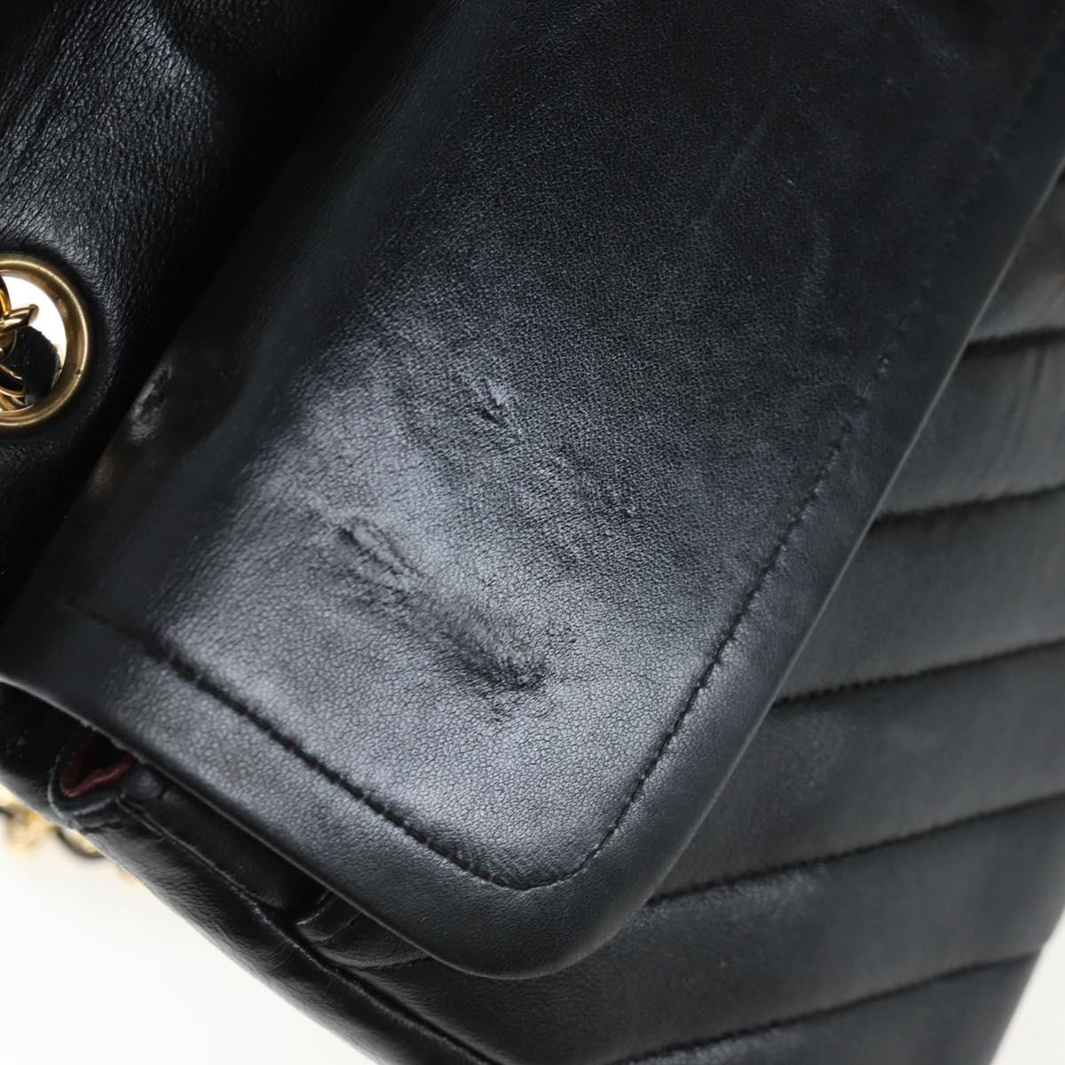 CHANEL V-stitch Chevron Double Flap Matelasse 25 Chain Shoulder Auth BA15583V