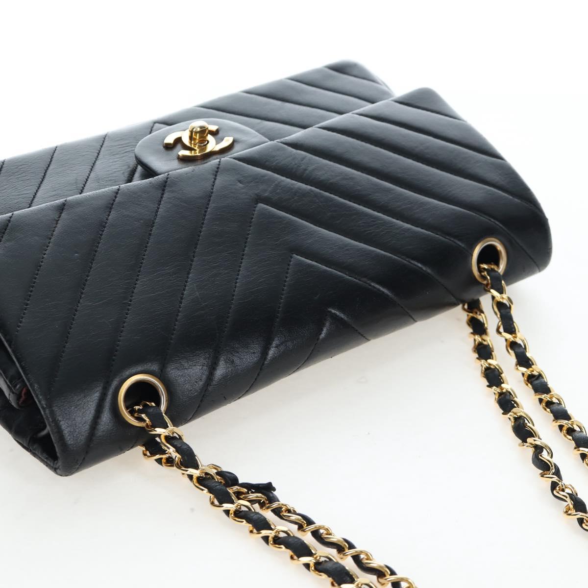 CHANEL V-stitch Chevron Double Flap Matelasse 25 Chain Shoulder Auth BA15583V