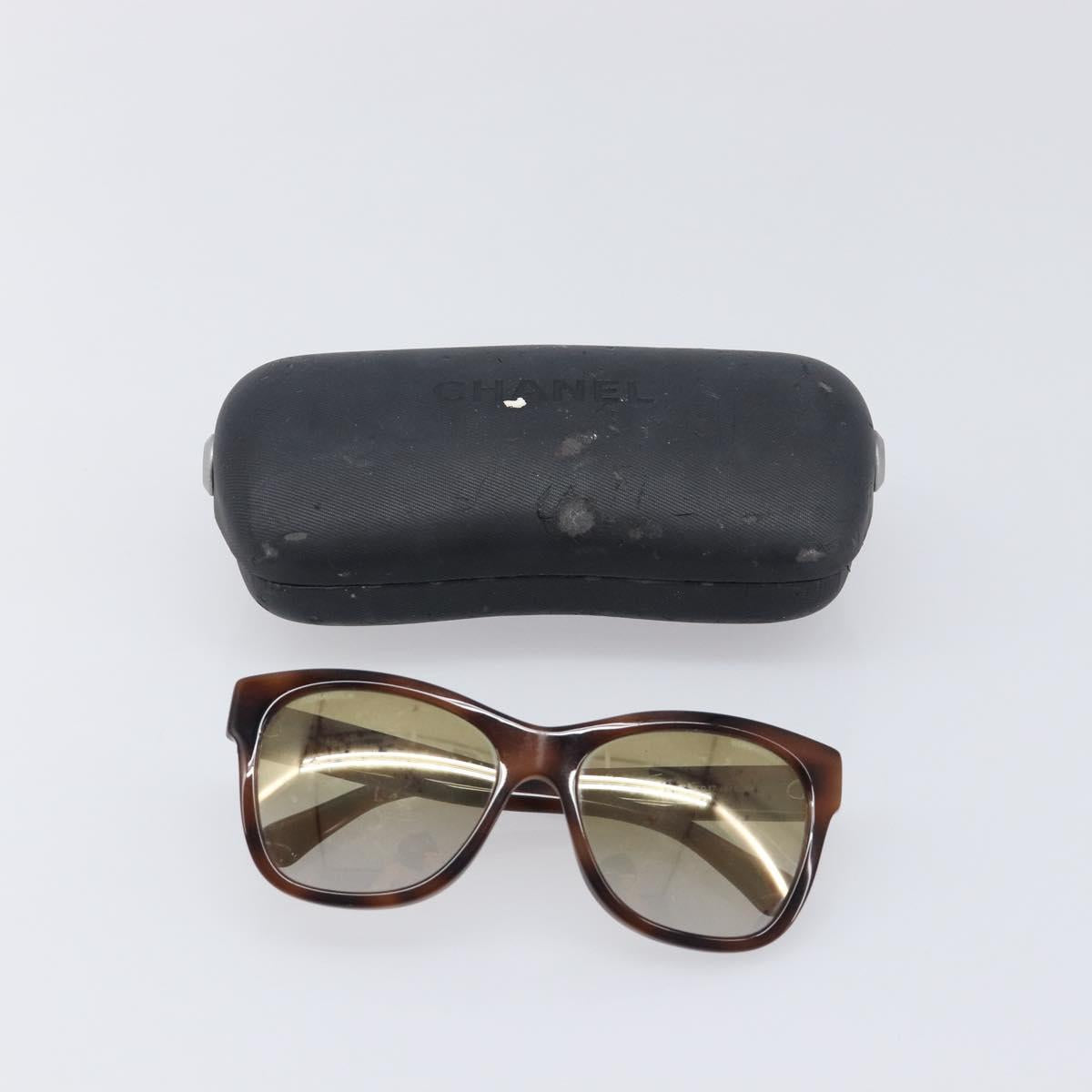 CHANEL Sunglasses Plastic Brown Silver CC Auth BA15588